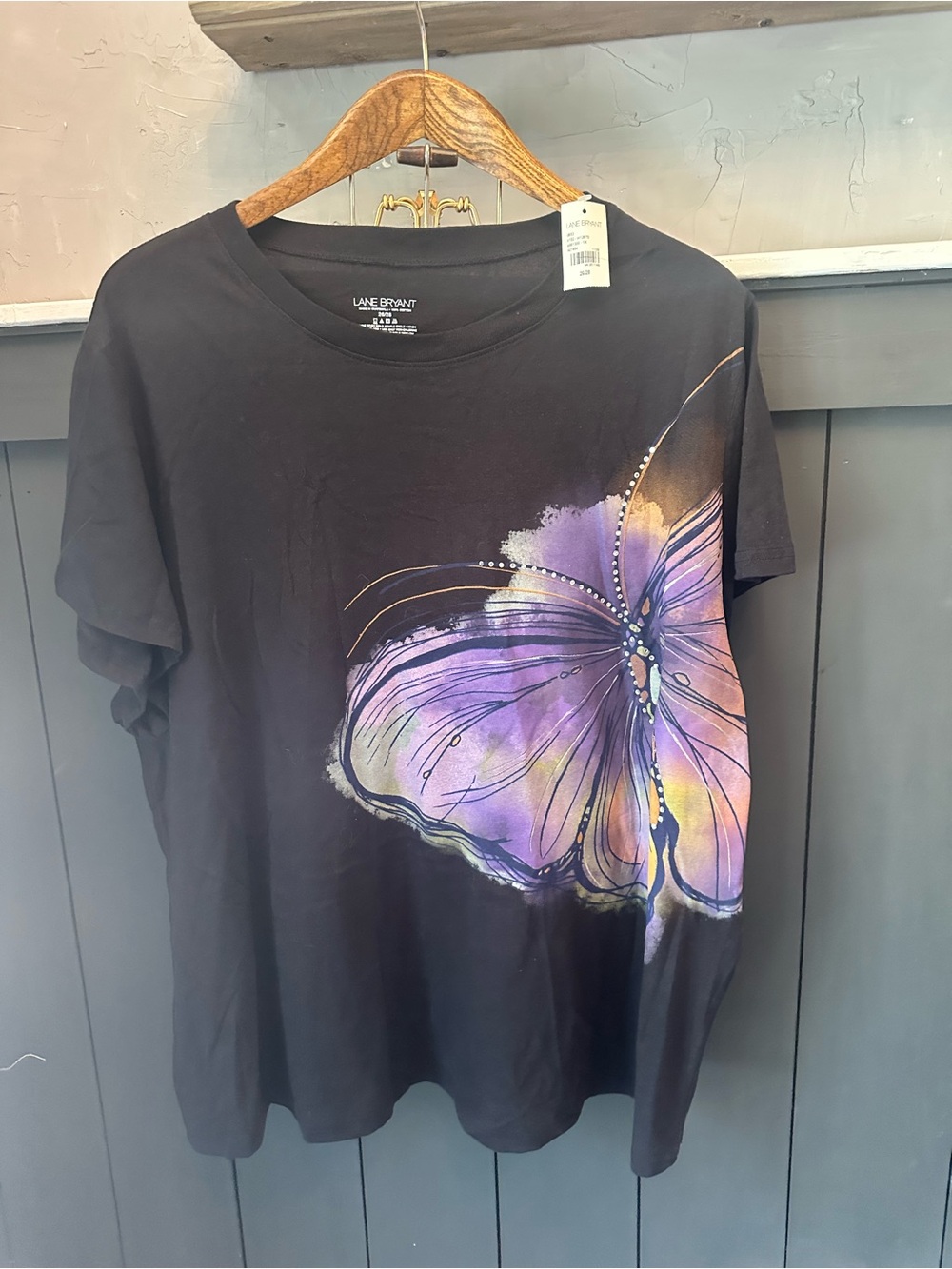 NEW Lane Bryant Black Butterfly Short Sleeve Top Size 26/28 Plus Size Graphic Te